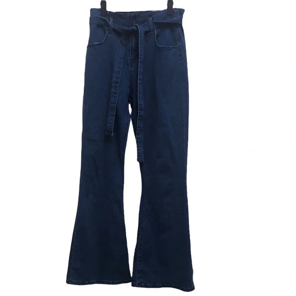 SHEIN HIGH WAISTED TIE WAIST FLARE JEANS